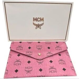 MCM Pink Monogram Envelope Clutch